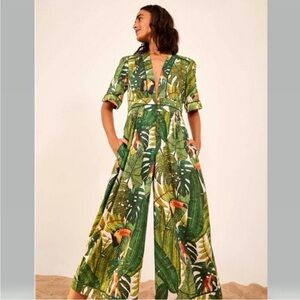 FARM Rio Leafy Green Wide Leg Jumpsuit